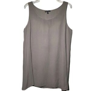 Eileen Fisher Womens Size Medium Gray Silk Georgette Crepe Long Tunic Shell